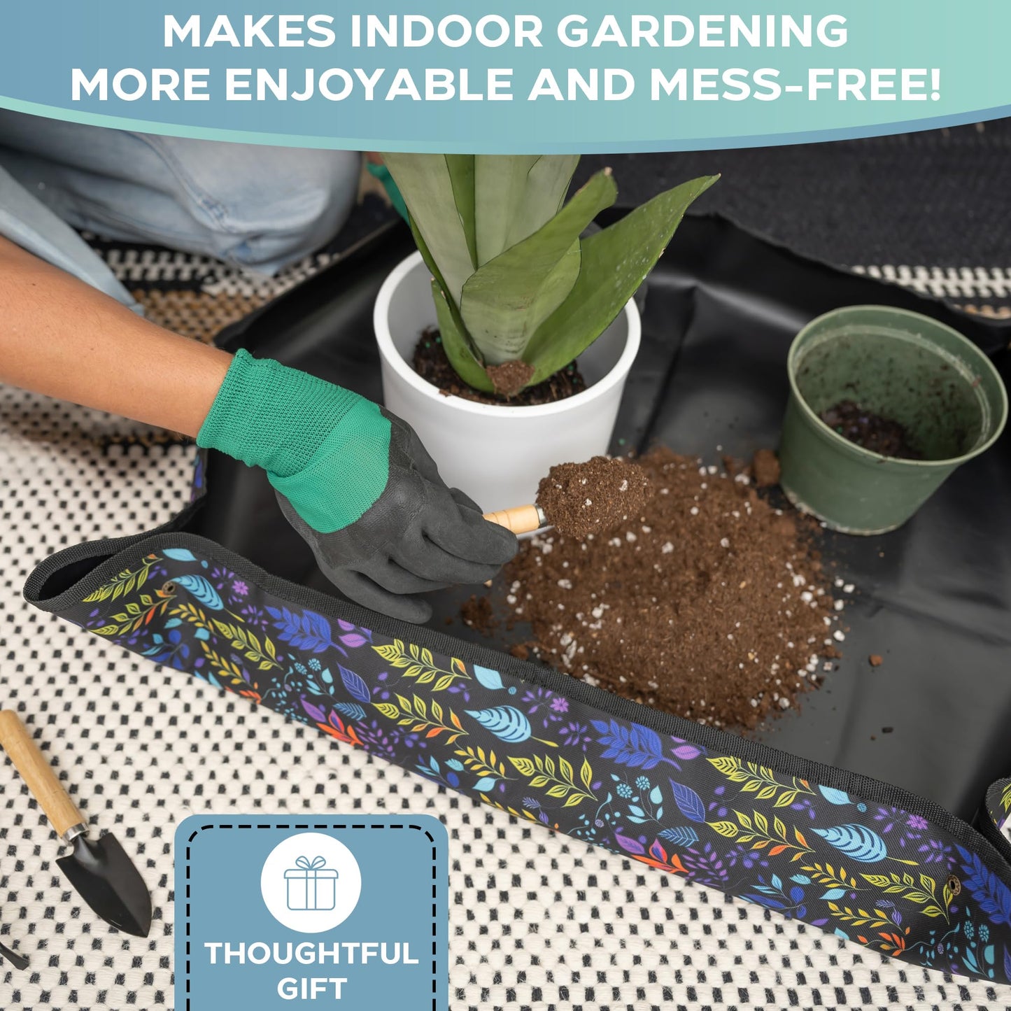 Indoor Gardening Tools Set with 28.7" Waterproof Plant Potting Mat