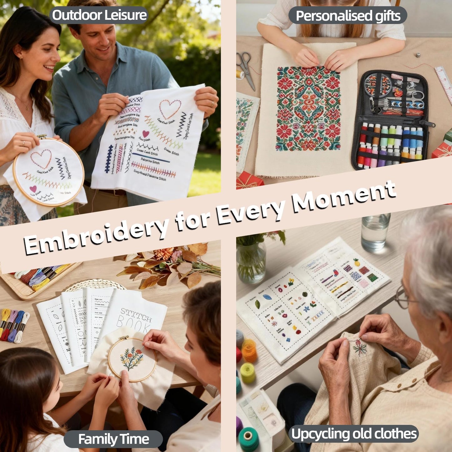 2026 Upgraded Embroidery Stitch Book & Complete Kit for Beginners | Includes Embroidery Hoop,86 Tools,65 Water-Soluble Patterns & 106 Stitches With Guides,Portable Craft Set for Adults & DIY Lovers