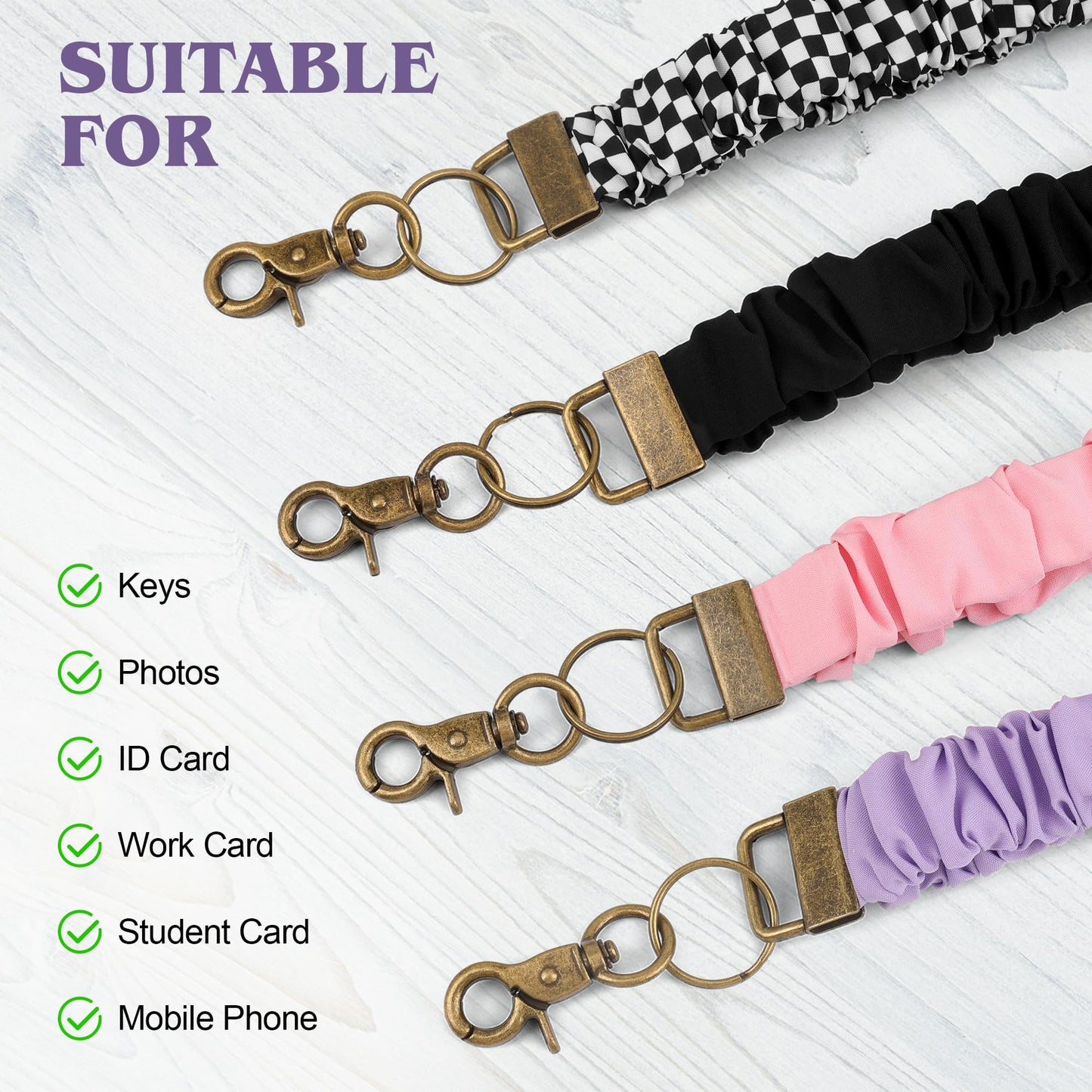Catcan 4 Pcs Scrunchies Lanyards for ID Card, Badges Holder, Keys and Phone with 4 Pcs Clear Badge Holders, Adjustable Stretchy Lanyard for Teachers, Students, Office Staffs (19.6 Inches)