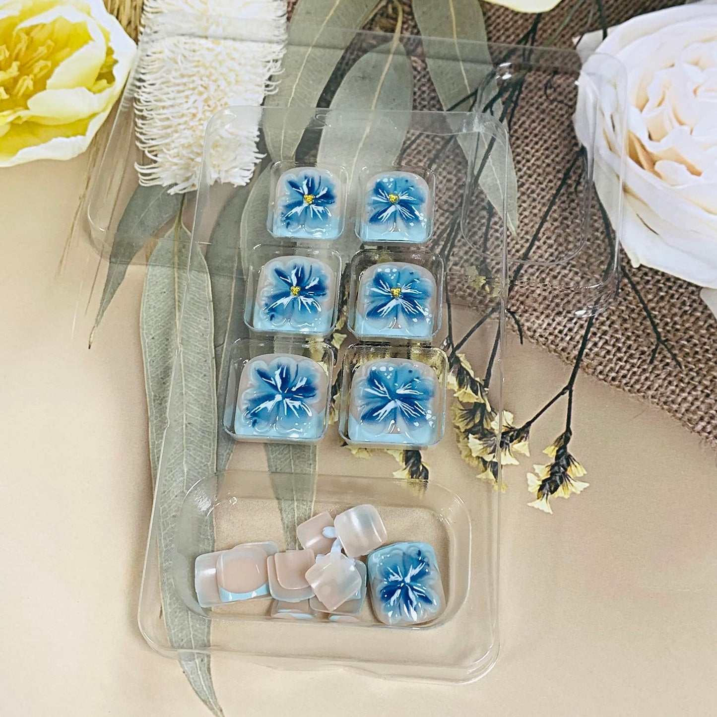 FIEONCIY Press on Toenails with Designs Acrylic Fake Nails for Toe Artificial False Nails with Charms Glue on Toe for Spring Summer Stick on Toenails for Women Girls(JP3817)
