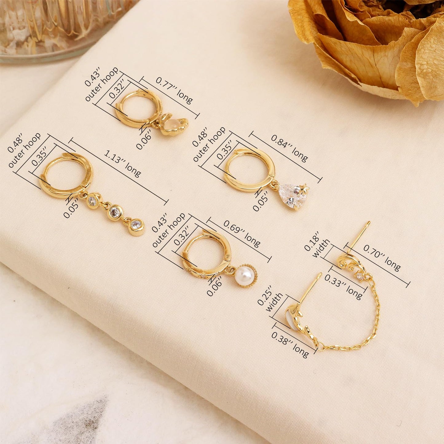 Frigotine 3PCS Gold Pearl Hoop Stud Earrings Stack Set for Women, Dainty Rhinestone Teardrop Chain Dolphin Shell Multiple Piercing Cartilage Summer Beach Jewelry Gift