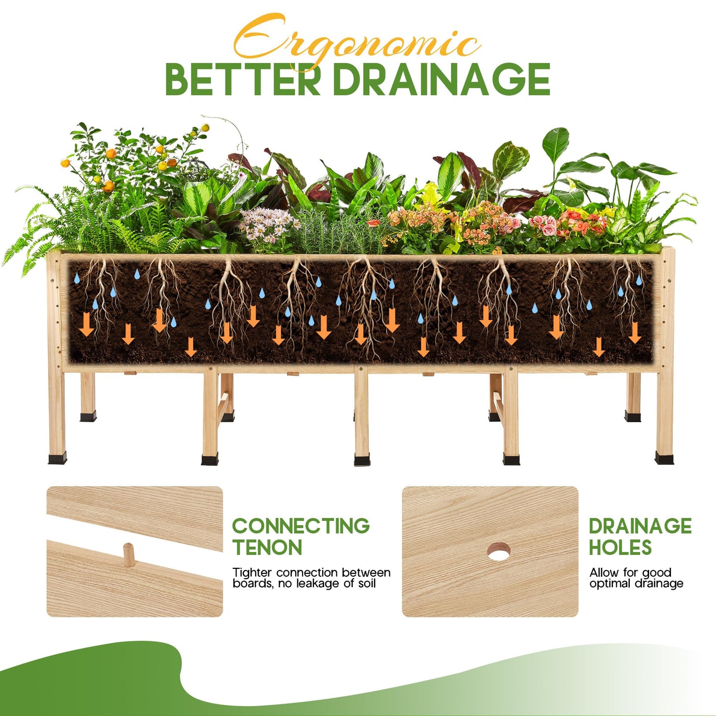 SPECRAFT 7x2 Ft Raised Garden Bed, Featuring Legs, Drainage Holes, Ideal for Vegetables, Flowers, Elevated Wood Planter Box for Balcony, Patio, and Backyard, Easy Assembly