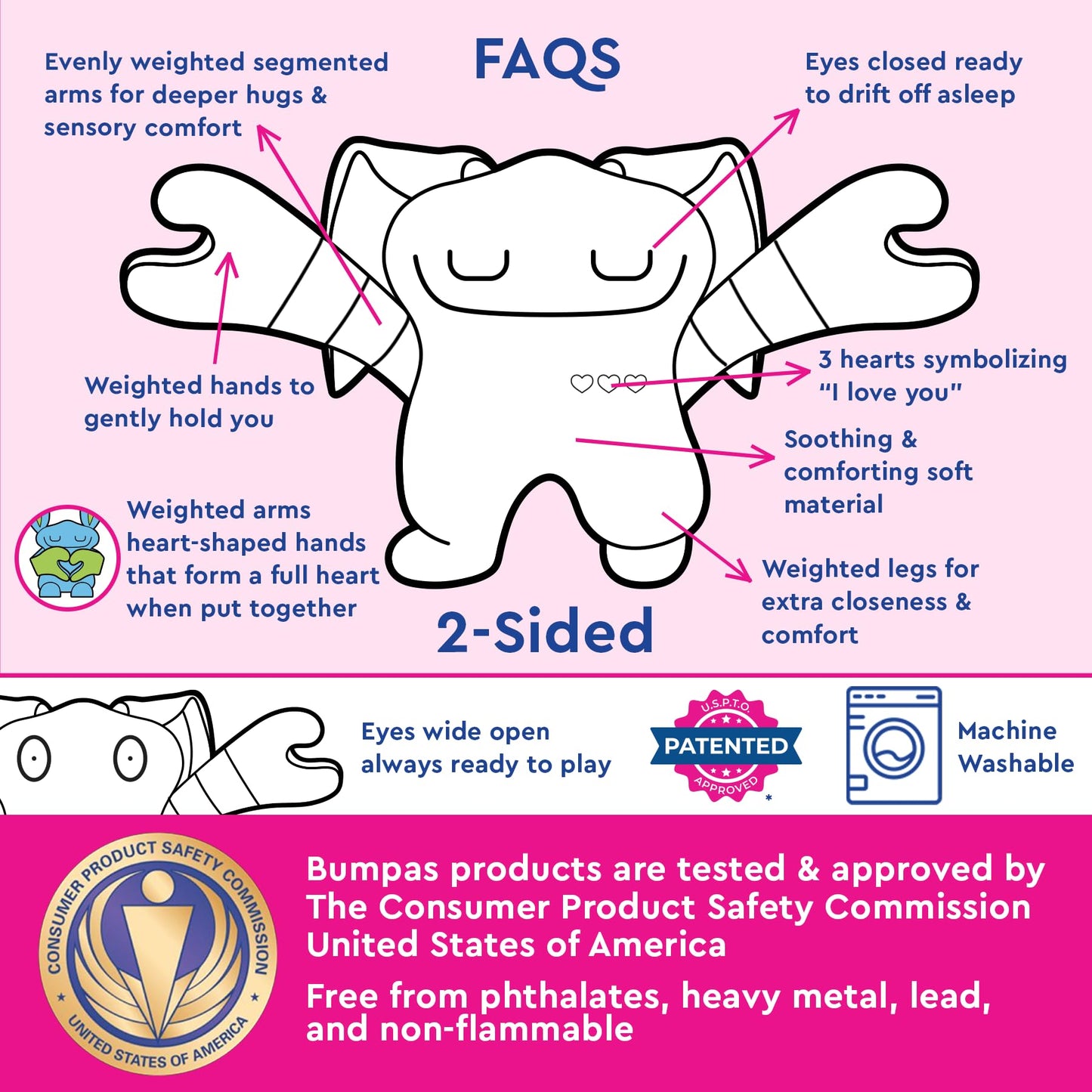 Bumpas Weighted Plush Toy - Calming Stuffed Animal, Realistic Hug, Machine Washable - Ages 3+