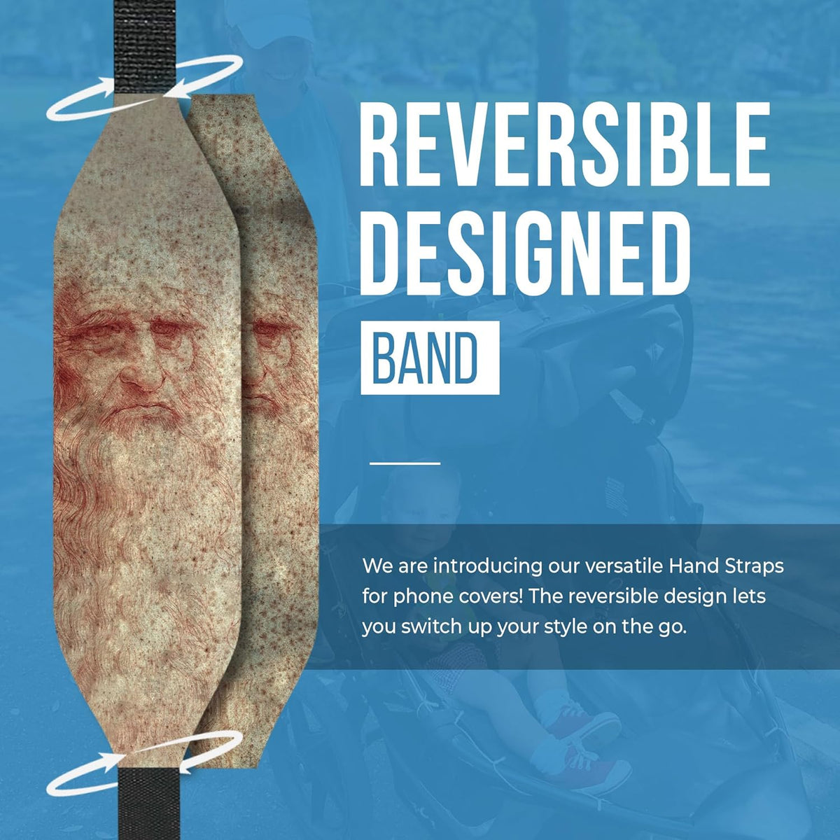 Customizable Universal Phone Grip Strap | Reversible Phone Hand Strap for Phone Cases as Phone Loop Holder| Secure handling by Comfortable Phone Strap - Leonardo Da Vinci