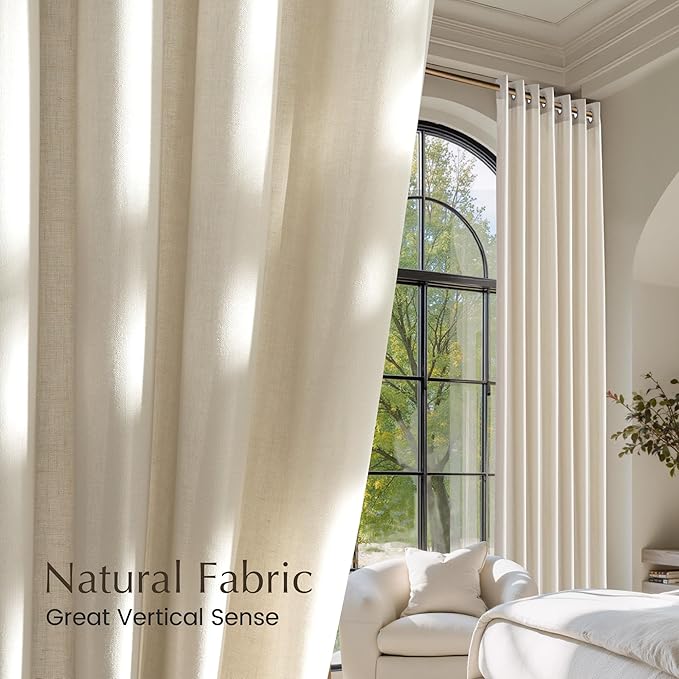 NICETOWN Bone White Linen Sheer Bedroom Curtains, Grommet Thick Flax Semi Sheer Window Treatments Privacy Assured with Light Filtering for Living Room, W55 x L96, 2 Panels