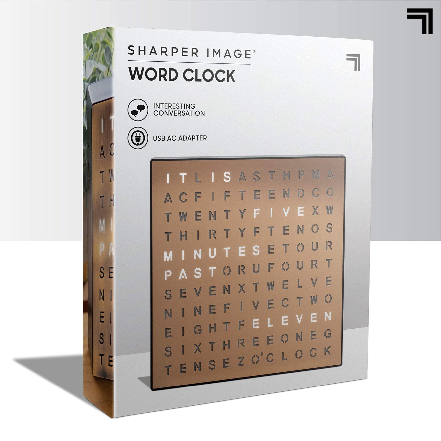 Sharper Image LED Word Digital Clock, 7.75", Copper Finish, Light-Up Desk & Wall Clock, Modern Time Display, Shelf or Wall Decor for Home Office, Living Room, Kitchen & Bedroom, Housewarming Gift