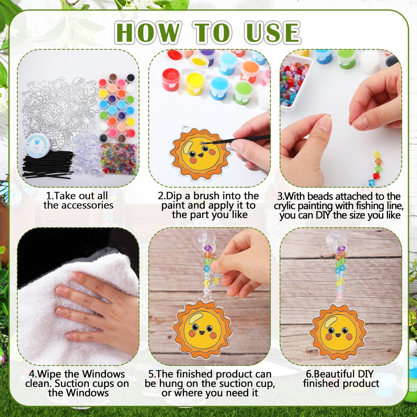 WinnerWhy 30 Sets Spring Suncatchers Window Art Kits, Vibrant DIY Sun Catchers Bulk Crafts Paint Your Own Window Ornaments for Adults Home Birthday Activity Project Decor