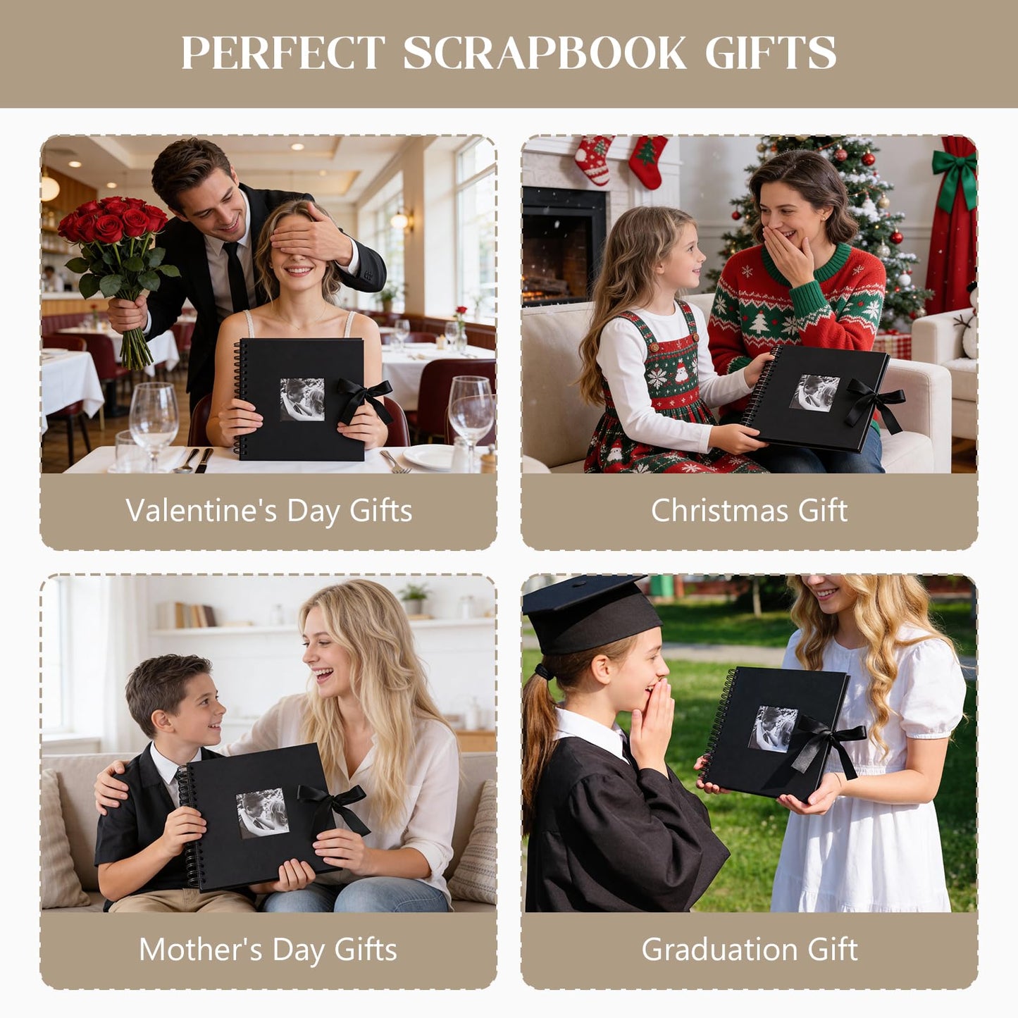 INNOCHEER Photo Album - Self Adhesive 80 Black Pages, Large Scrap Book Wedding Guest Book for DIY Anniversary Travel Memory Scrapbooking (Black 10X10)
