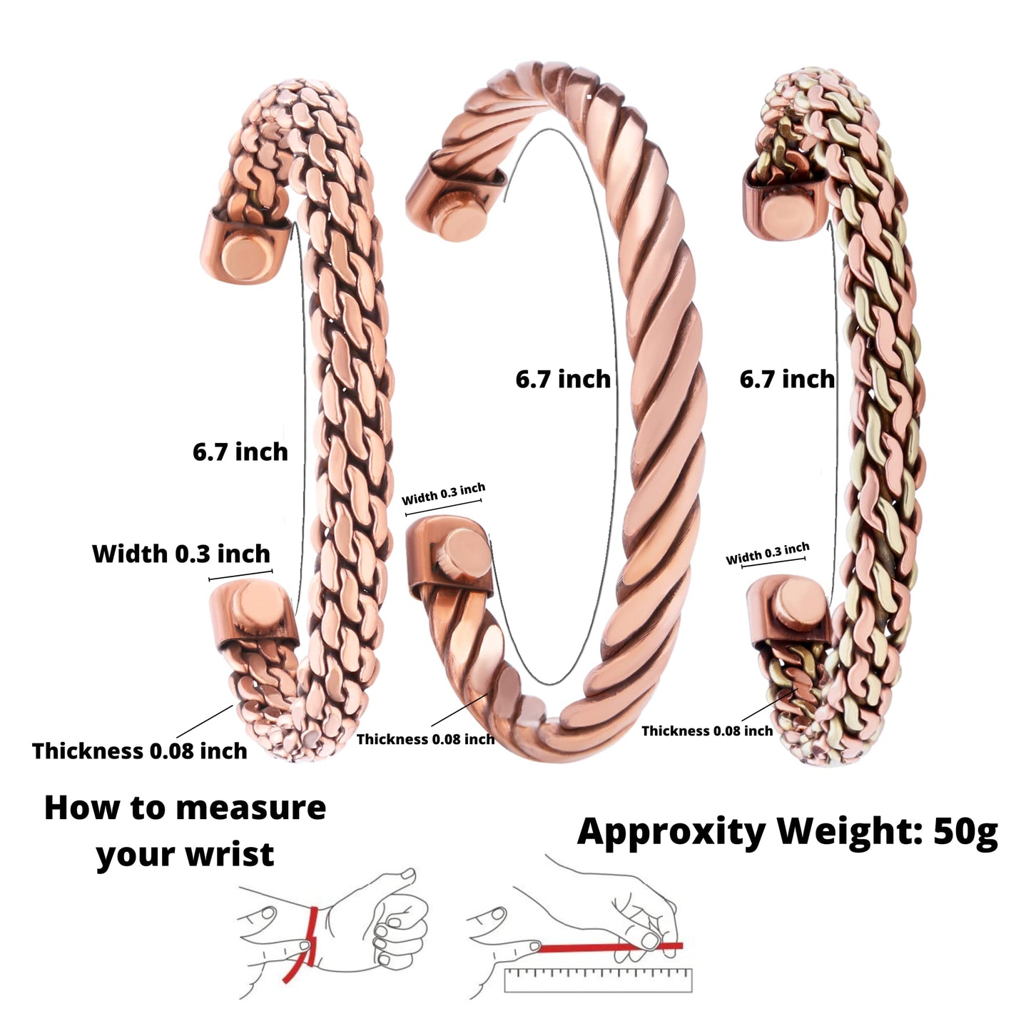 Coppervast Copper Bracelets - Valentine's Day Gift for Men & Women | Set of 3 with Gift Box | Handmade 100% Copper (Twisted) | Magnet Bracelets