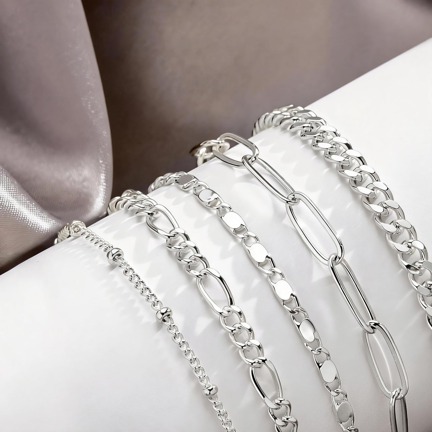 Gokeey Sterling Silver Bracelets for Women Non Tarnish, Stackable Silver Dainty Figaro Paperclip Cuban Link Chain Bracelet Stack Set Pack for Women Trendy Simple Silver Jewelry Gifts