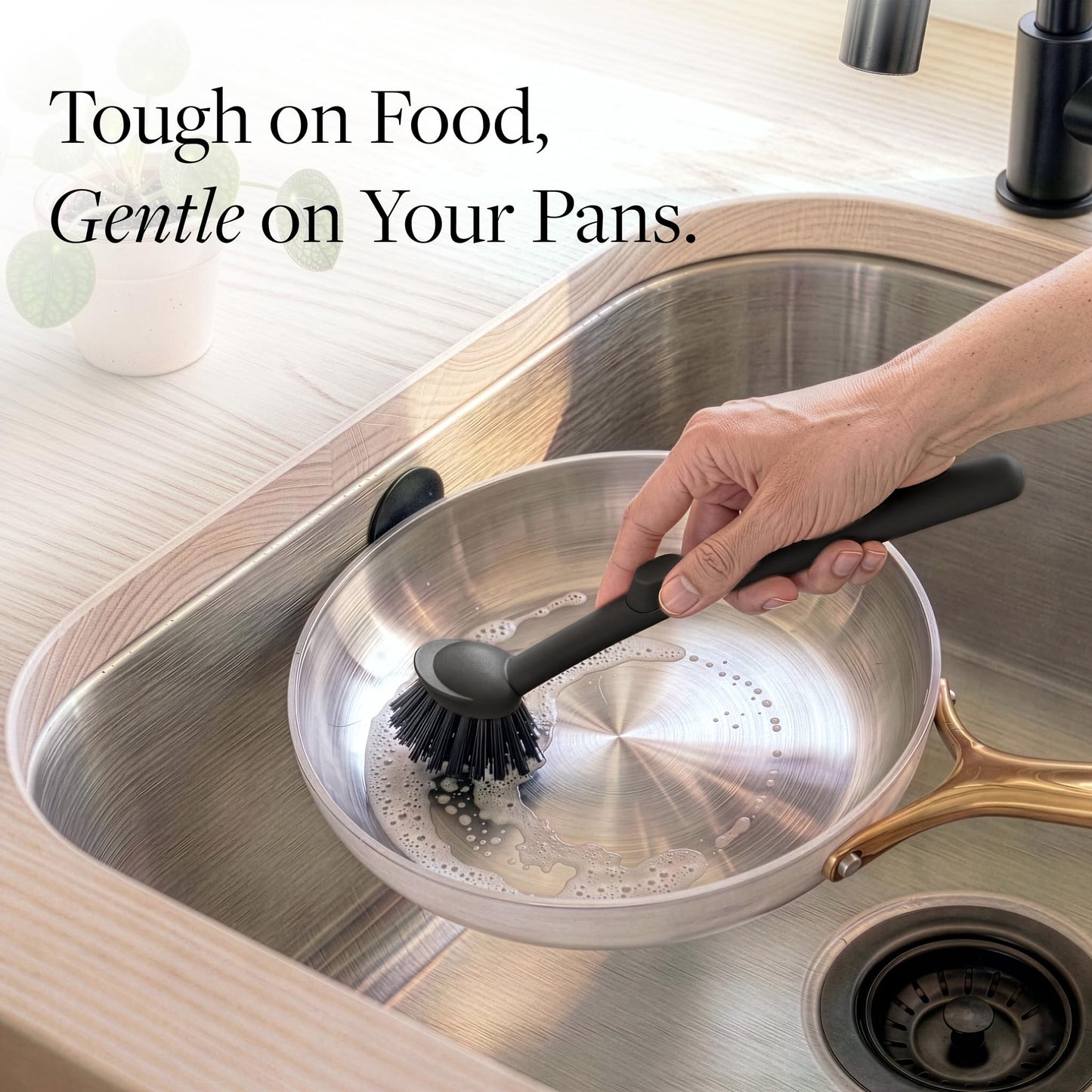 Earth & Mango Magnetic Dish Brush & Scraper, Snaps to Sink, Non-Scratch, Dishwasher Safe, Dish Scrubber – Onyx Black