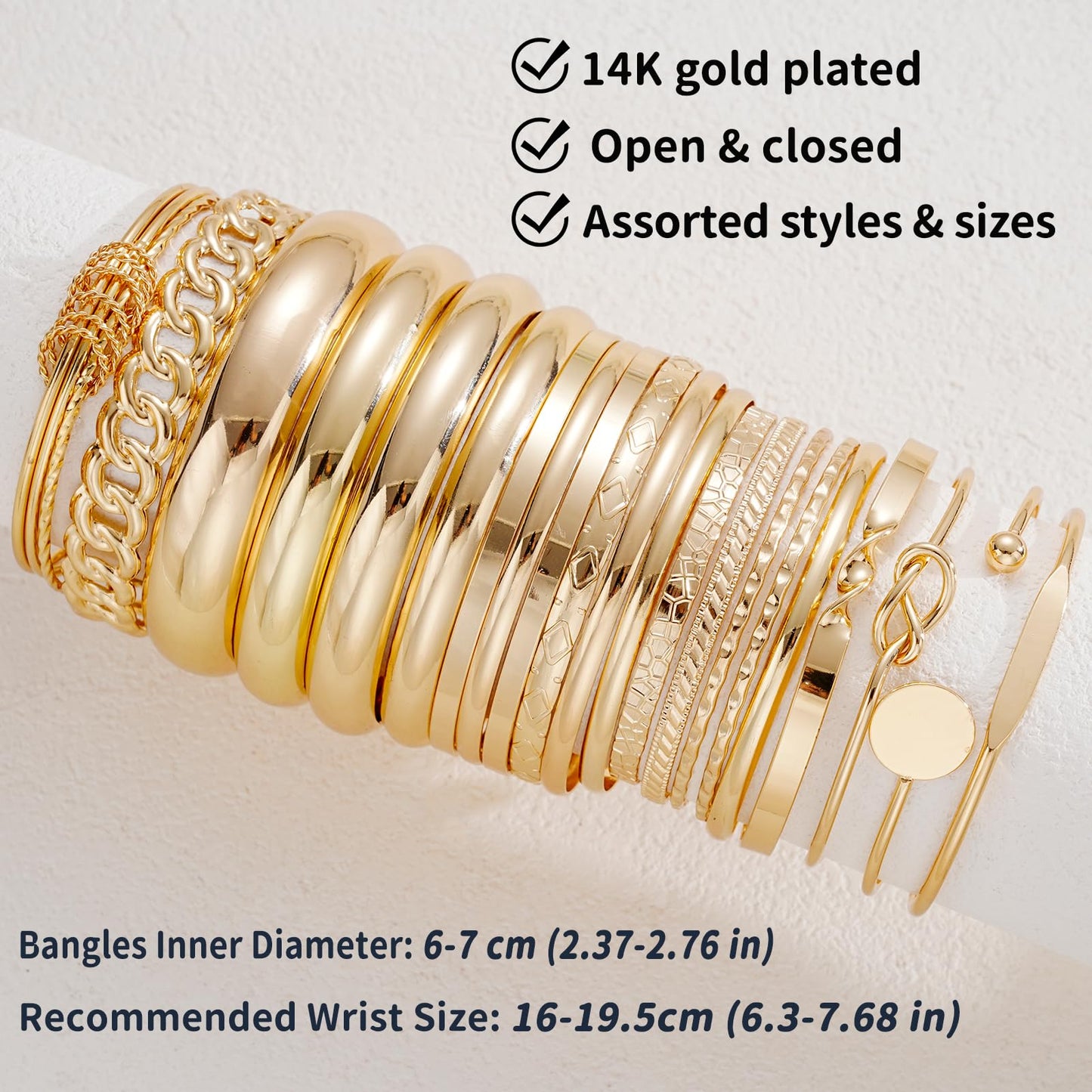 ÌF ME Gold Bangle Bracelets for Women, 19Pcs Multi Stackable Textured Bangles Set, Trendy 14K Gold Plated Chunky Knot Bracelet Stack Boho Jewelry Gifts