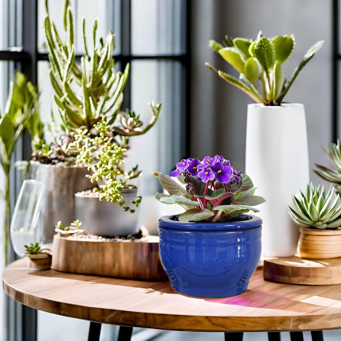 Dphagesy African Violet Pots Self Watering Round Ceramic Violet Pot (Blue, 6 inch)