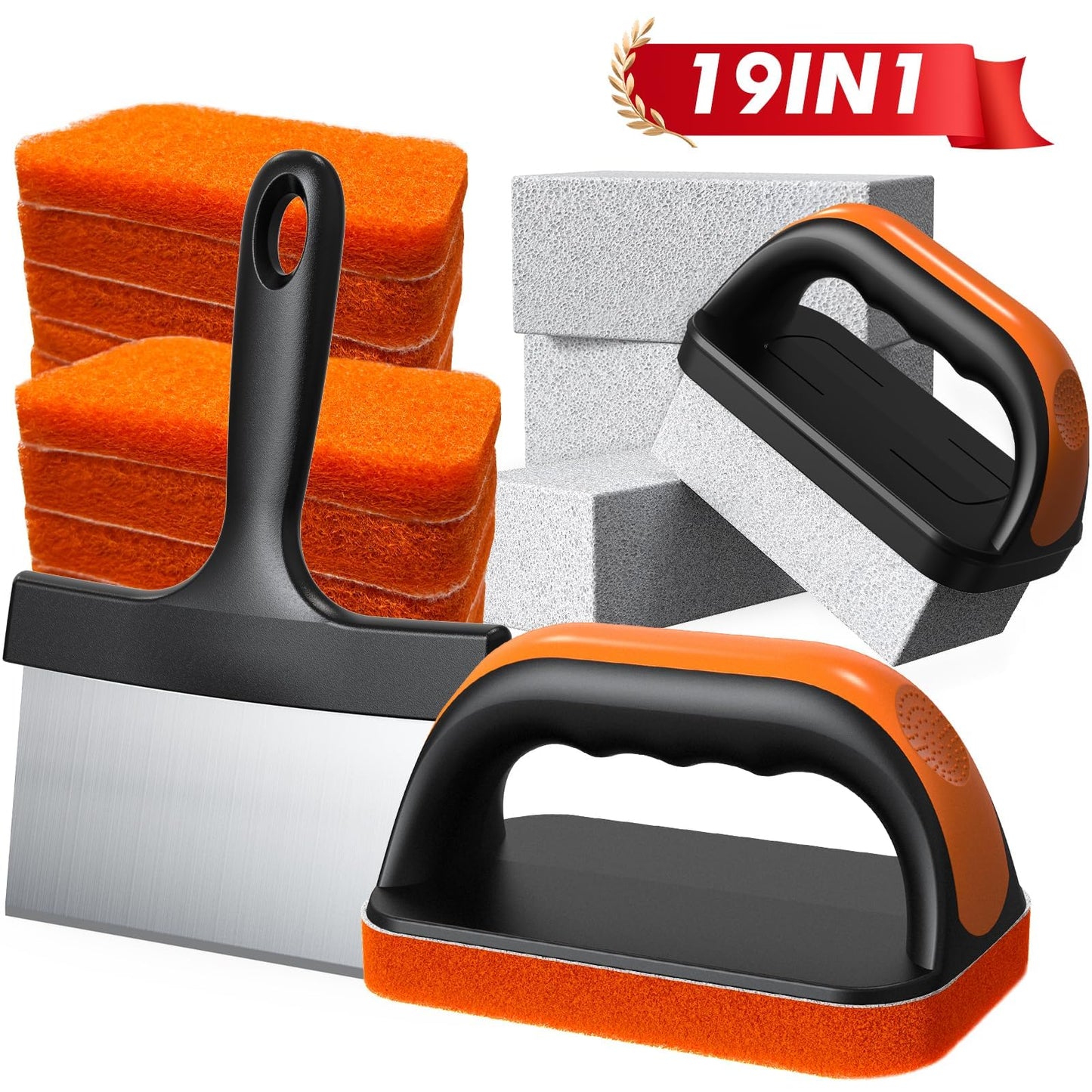 19 in 1 Griddle Cleaning Kit for Blackstone Accessories, Flat Top Grill Cleaning Kit w/Griddle Scraper, 4 Grill Stone, Griddle Brush Easy to Remove Stain - 5060