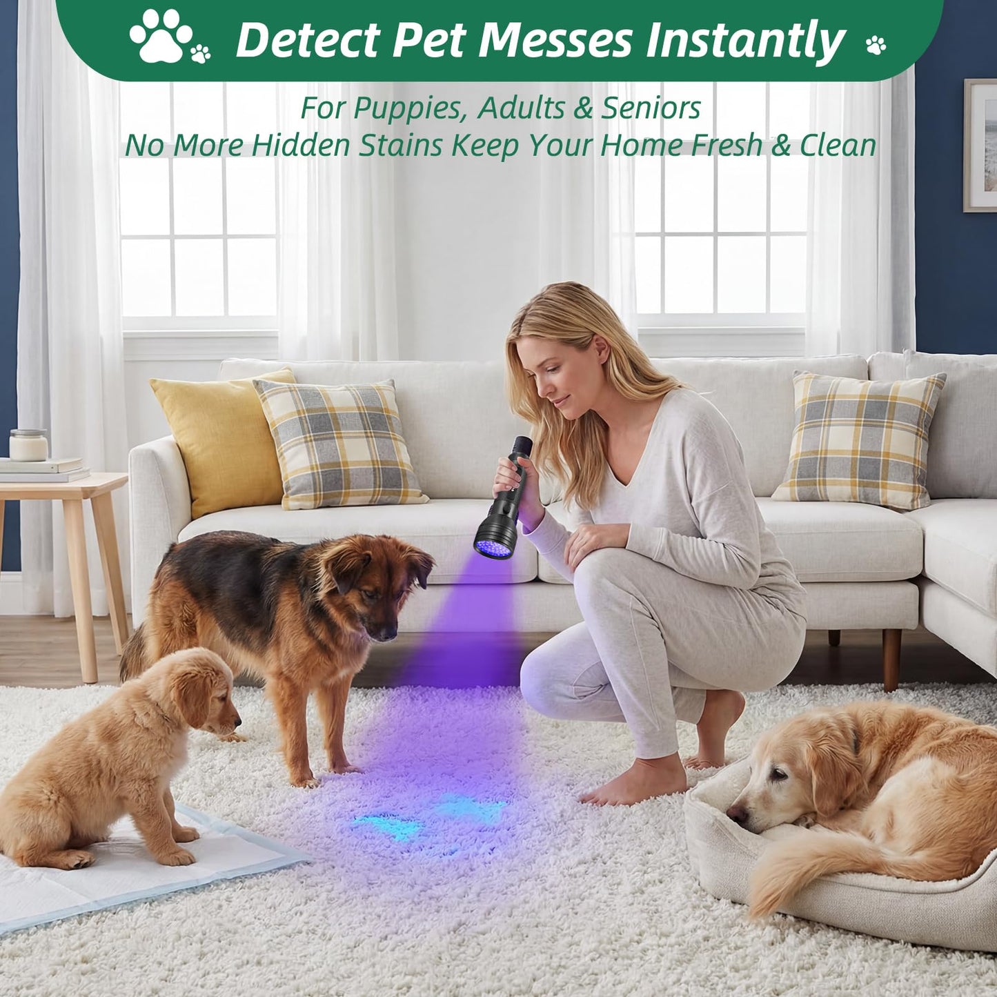 ESCO LITE UV Flashlight Black Light, 51 LED 395 nM Ultraviolet Blacklight Detector for Dog Urine, Pet Stains and Bed Bug