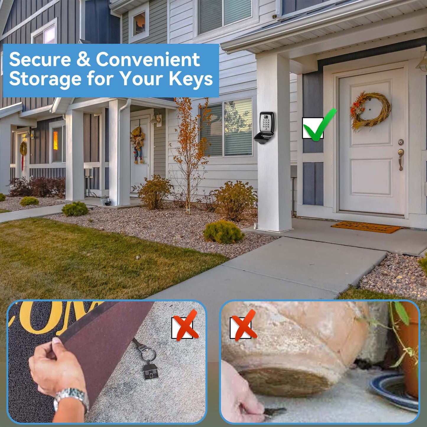 POMYDODU Key Lock Box, Wall Mounted Key Storage Box with 12-Digit Keyboard Combination, Resettable Code, Large Capacity, Waterproof Security Lock Box for Home, Office, Outdoor