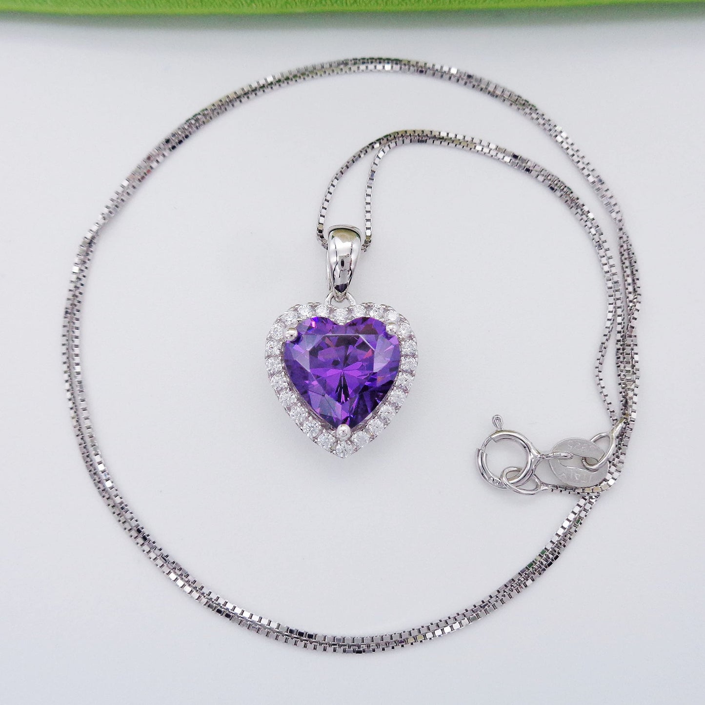 Navachi 925 Sterling Silver 18k White Gold Plated 3.7ct Heart Amethyst Az9305a Necklace Pendant 18"