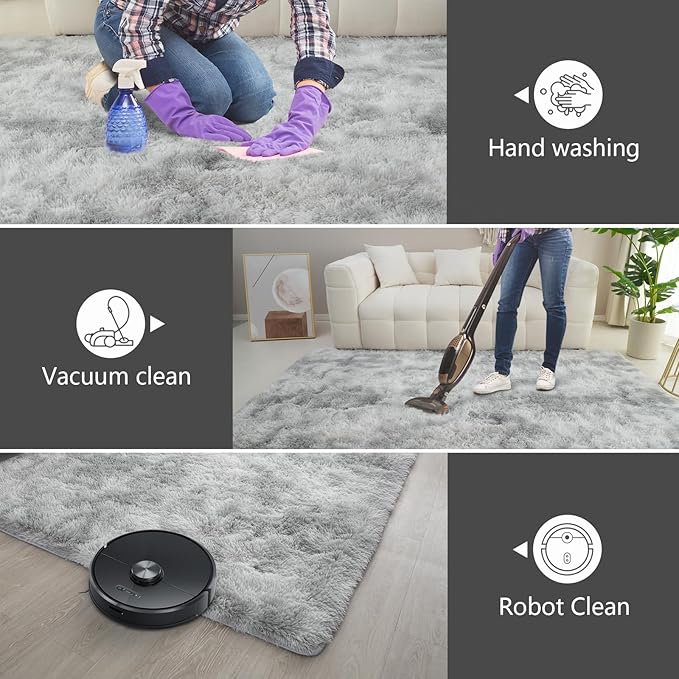 Shag Area Rugs for Bedroom Living Room,8X10 Ultra Soft Fluffy Area Rugs for Dorm, Indoor Carpet Nursery Rugs for Kids Girls Room Home Decor,Tie-Dye Grey