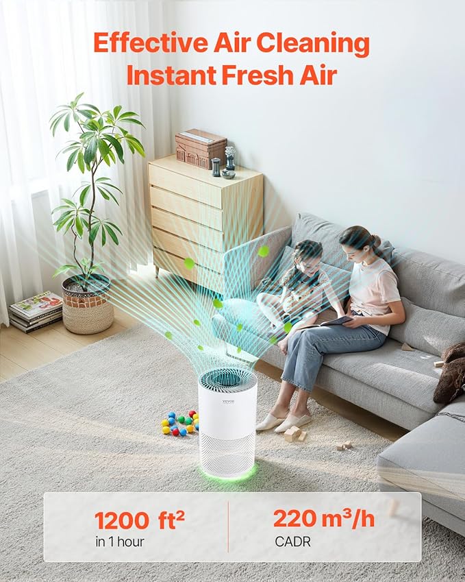 VEVOR Air Purifier for Bedroom Home, H13 HEPA Layer, 1200 ft²/h Smart Air Purifier with Speed Control & Child Lock Guard, Efficient Air Cleaner with Convenient Touch Panel & 23 dB Sleep Mode