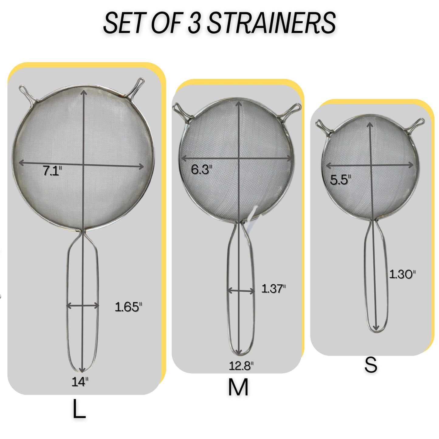 Mesh Strainers - Stainless Steel Fine Mesh Strainer - Colander-Skimmer with Handle - Sieve Sifters for Food - Strainer Sieve - Set of 3 Kitchen Strainers