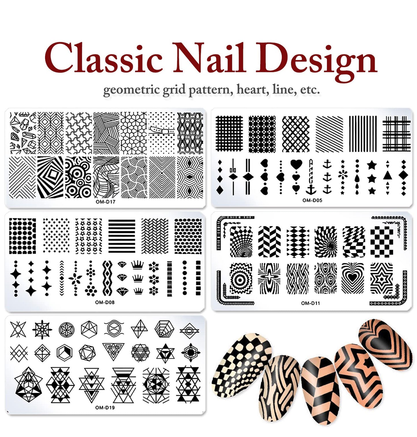 SILPECWEE 10pcs Nail Stamping Plates Nail Stamp Nail Art Plates Geometry Design Stamps Nail Stencil Manicure Templates Nail Art Accessories for DIY&Salon