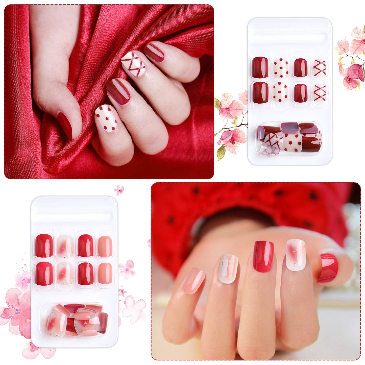 192 Pcs Short Square Press On False Nails With Design, TOROKOM Full Cover Artificial Fake Nails Short Fingernails Colorful...