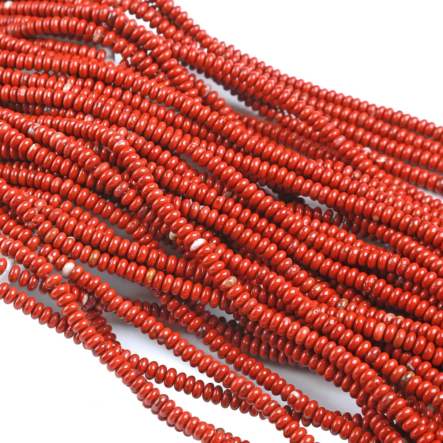 150PCS 2x4mm Natural Chinese Red Jasper Rondelle Beads Abacus Disk Stone Beads Round Loose Spacer Gemstone Beads for DIY Bracelet Necklace Jewelry Making