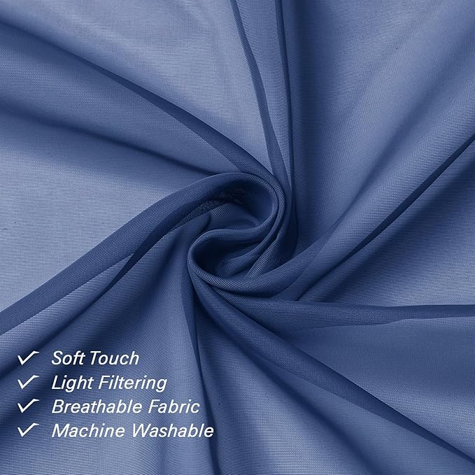 Lecloud Royal Blue Sheer Curtains 90 Inches Long 2 Panels, Living Room Curtains with Dual Rod Pocket, Voile Airy Sheer Drapes for Bedroom Window Treatments, Each Panel 42 X 90 Inch
