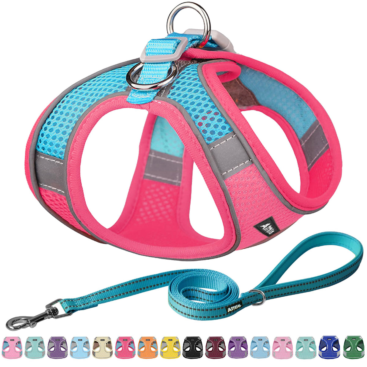 AIITLE Medium Dog Harness and Leash Set, Step-in Puppy Pet Vest, Blue L