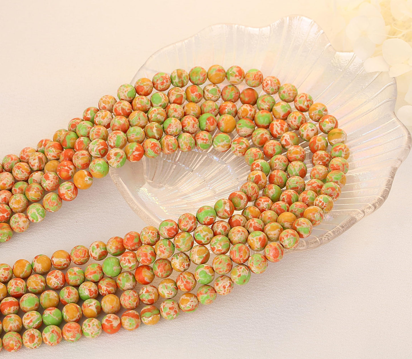 NUKAYAI Green Orange Imperial Jasper Beads 60Pcs 8mm Round Crystal Beads for Bracelet Necklace DIY Earrings Making