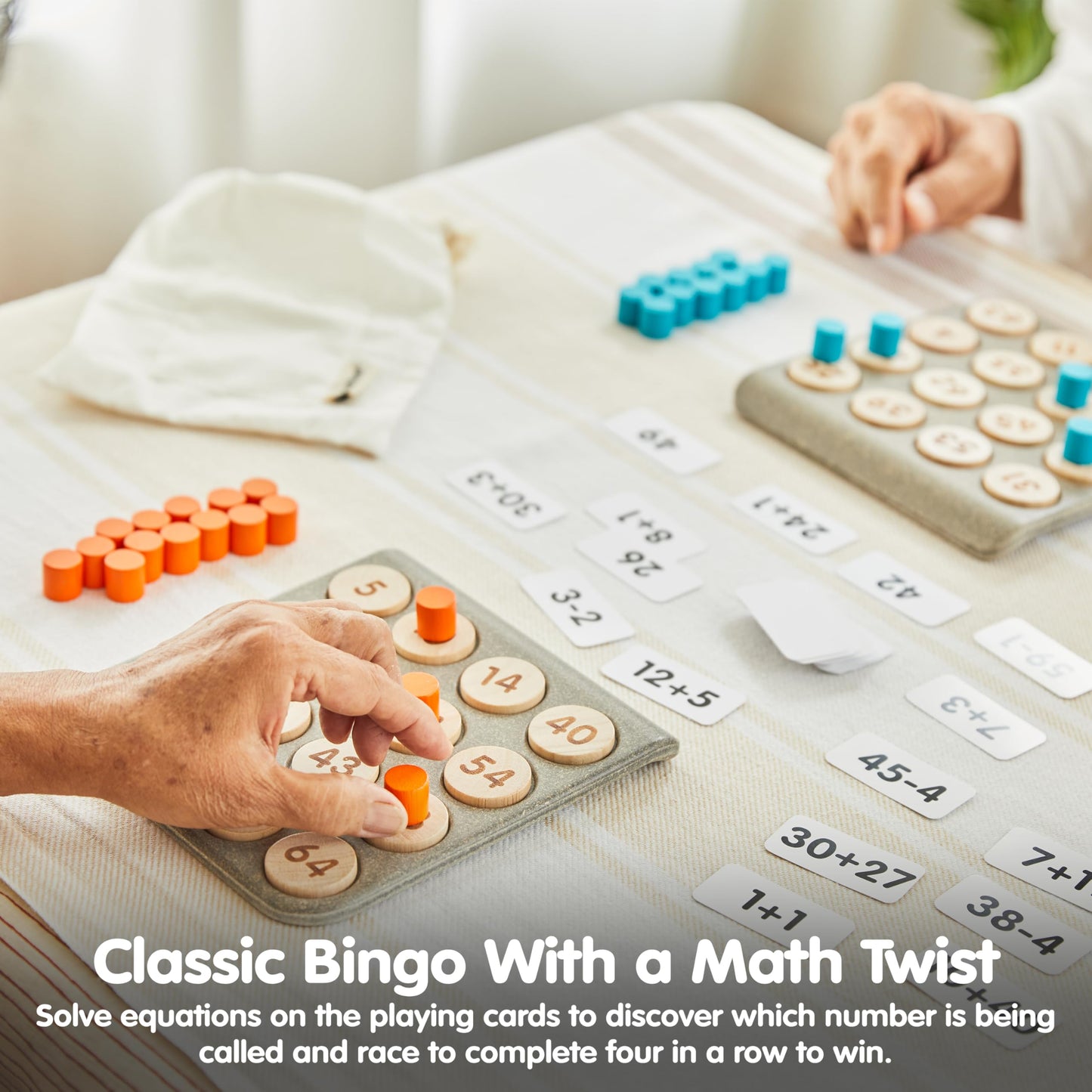 PlanToys® Wooden Math Bingo Game for Montessori Inspired Number Play | Early Math, Counting and Logical Thinking Activity | Eco Friendly Wooden Learning Game for Home or Classroom