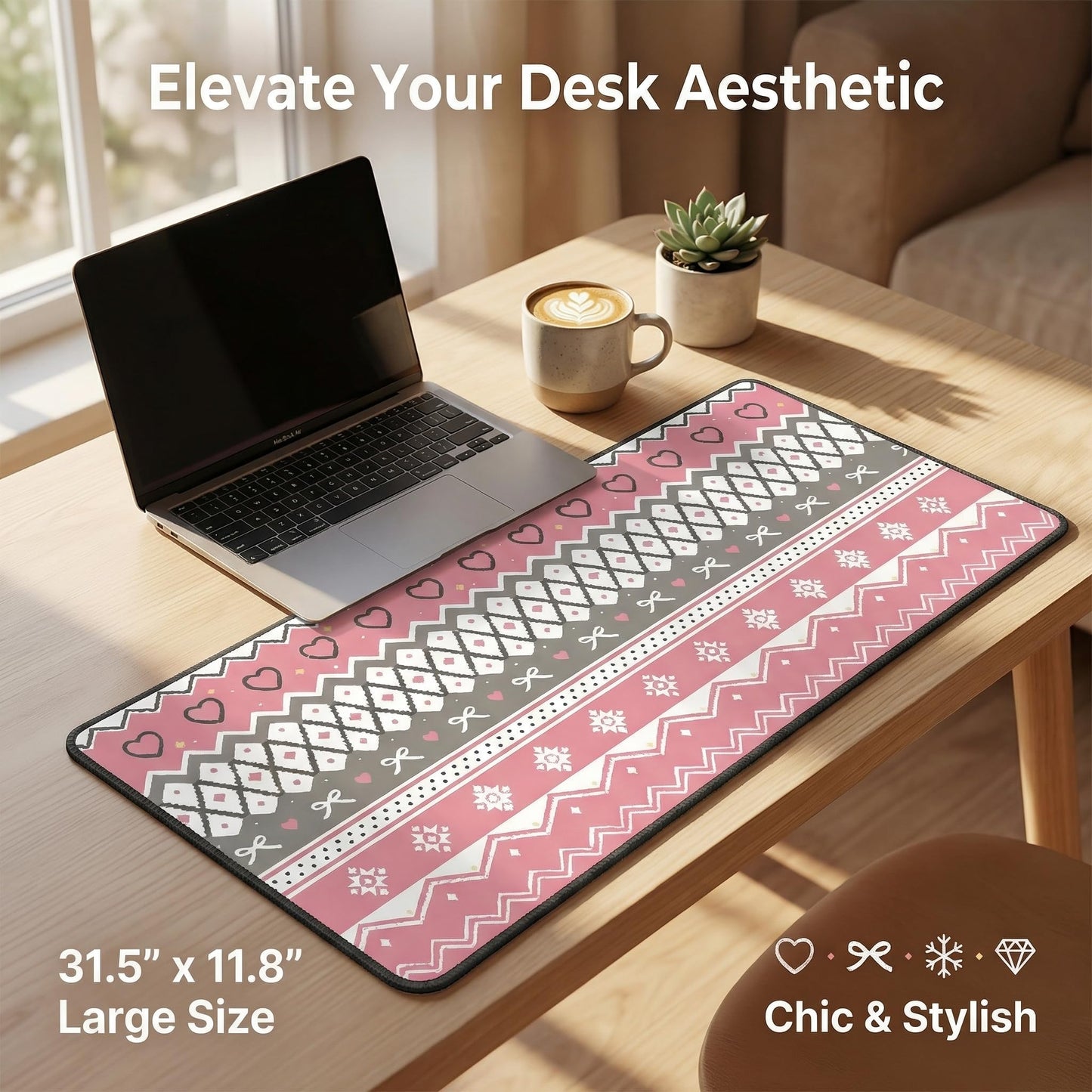 Large Desk Pad, 31.5" x 11.8" Desk Mat, Mouse Pad, Computer Laptop Desk Mat Mouse Keyboard Pad, Modern Abstract Desktop Protector, Desk Accessories, Desk Writing Makeup Mat for Office Home School