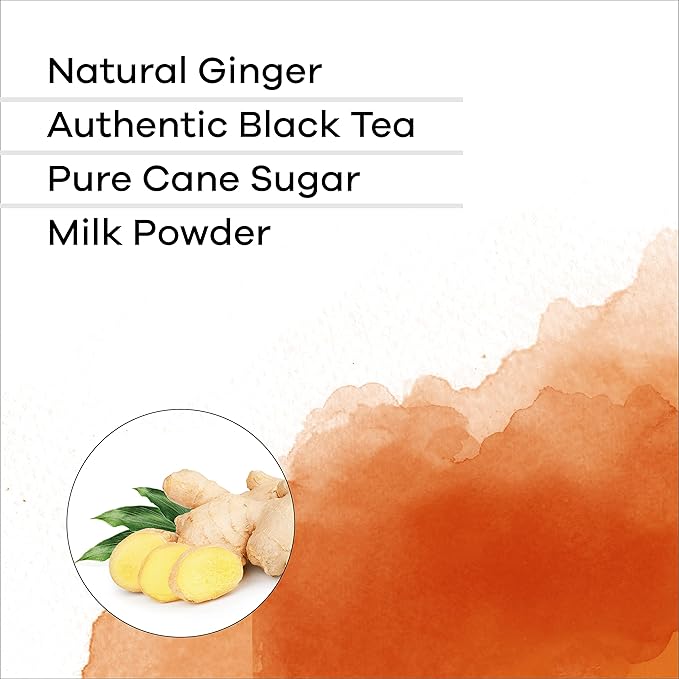 QuikTea Ginger Chai Tea Latte – 20 Count, Bold Ginger Flavor, no preservatives – Just Add Hot Water
