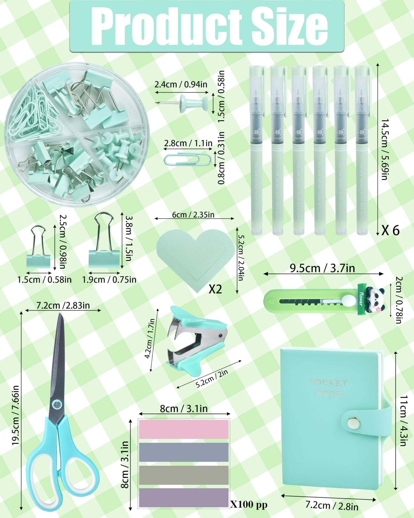 Green and Blue Desk Accessories, 26Pcs Office Supplies and Desk Organizers, with Tape Dispenser, Stapler, Staple Remover, Ect, Gift Box Packaging