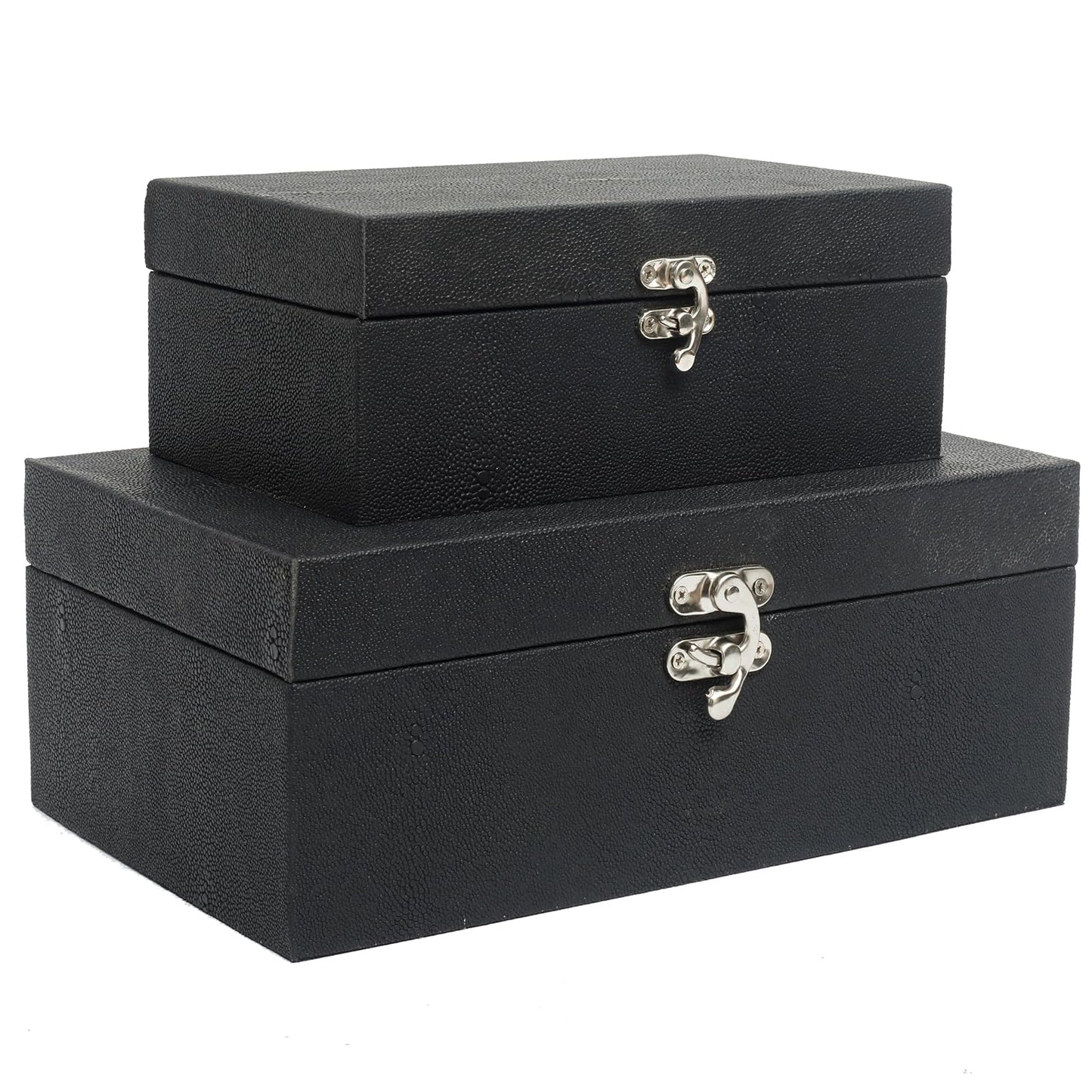 DECOR4SEASON Faux Shagreen Leather Decorative Storage Boxes Set of 2, Black