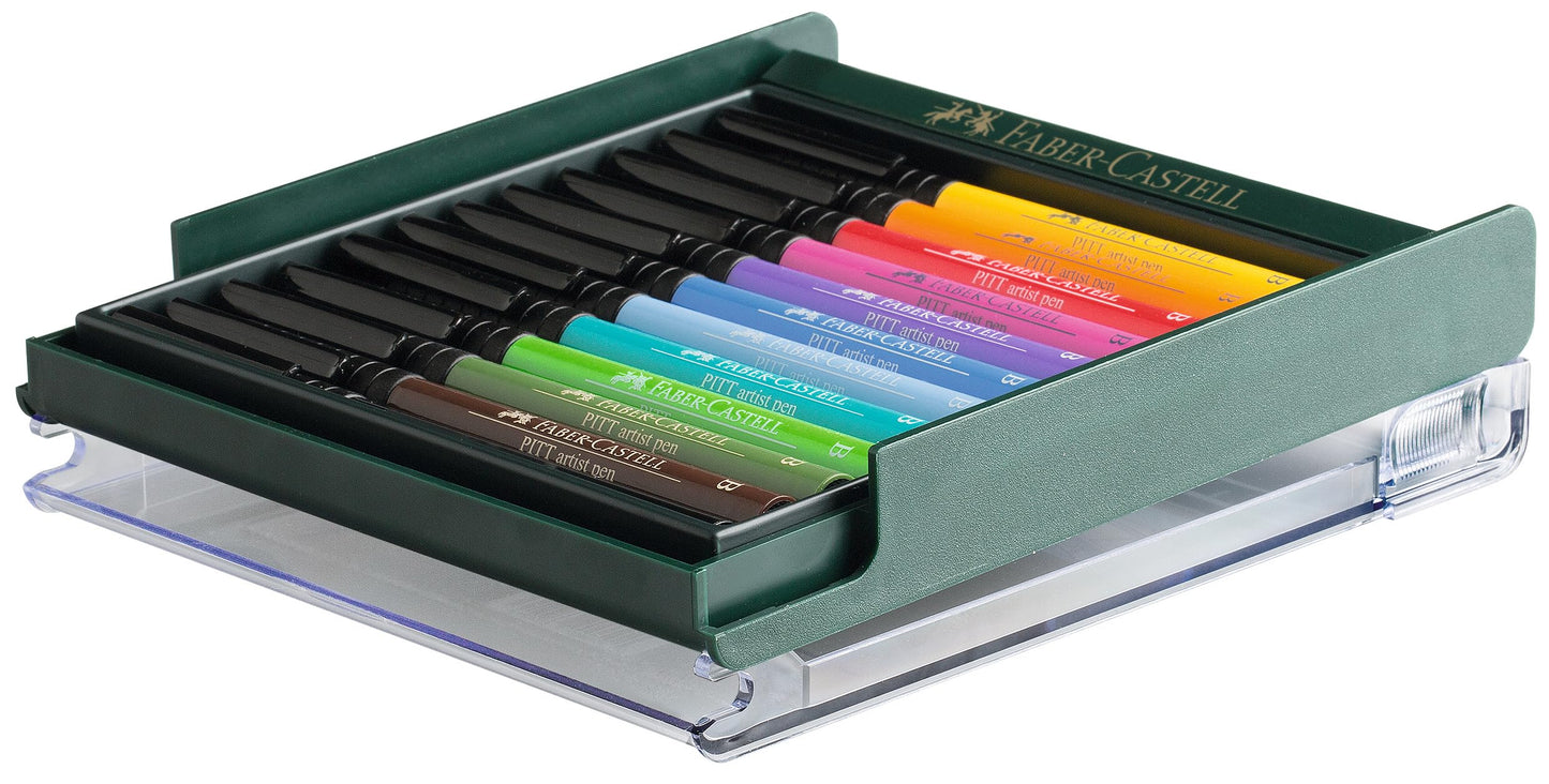 Faber-Castell Art & Graphic Pitt Artist Pen Brush India Ink Pen, Basic Tones, Set Of 12, For Art, Craft, Drawing, Sketching, Home, School, University, Colouring