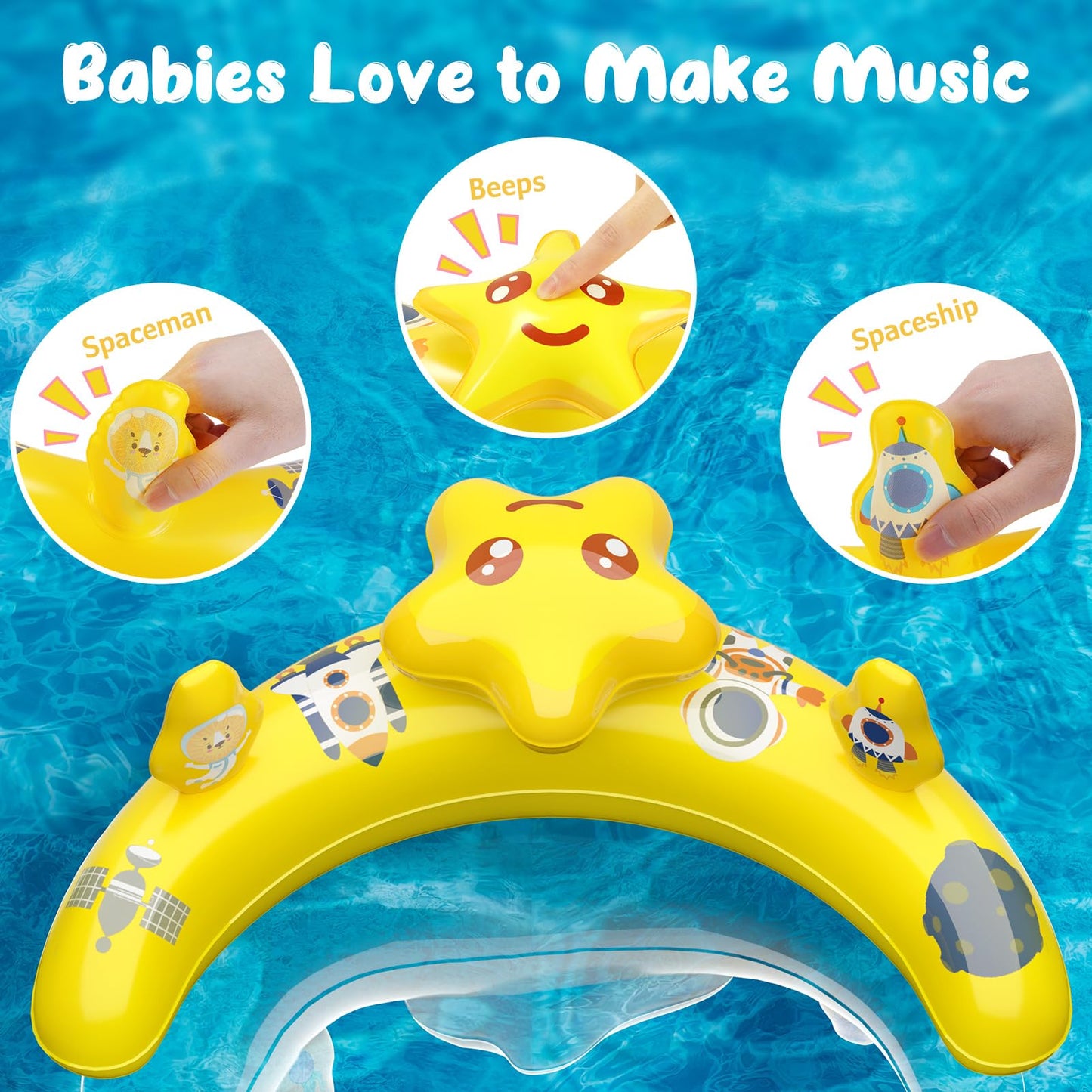 WayEee Baby Pool Float with UPF50+ Canopy - Inflatable Swim Float, Adjustable Safety Seat, Toy Play Console, Sun Protection for Baby 6-36 Months, Infant, Todder Summer Gift, Pool, Bathtub, Beach, Blue