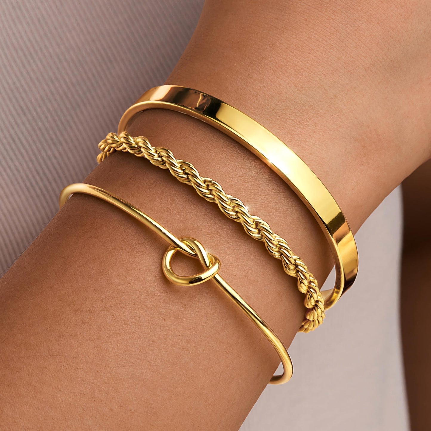 Poxtex Gold Bangle Bracelets Stack for Women, Gold Cuff Link Chain Bracelets, Trendy Waterproof Jewelry Gifts Adjustable