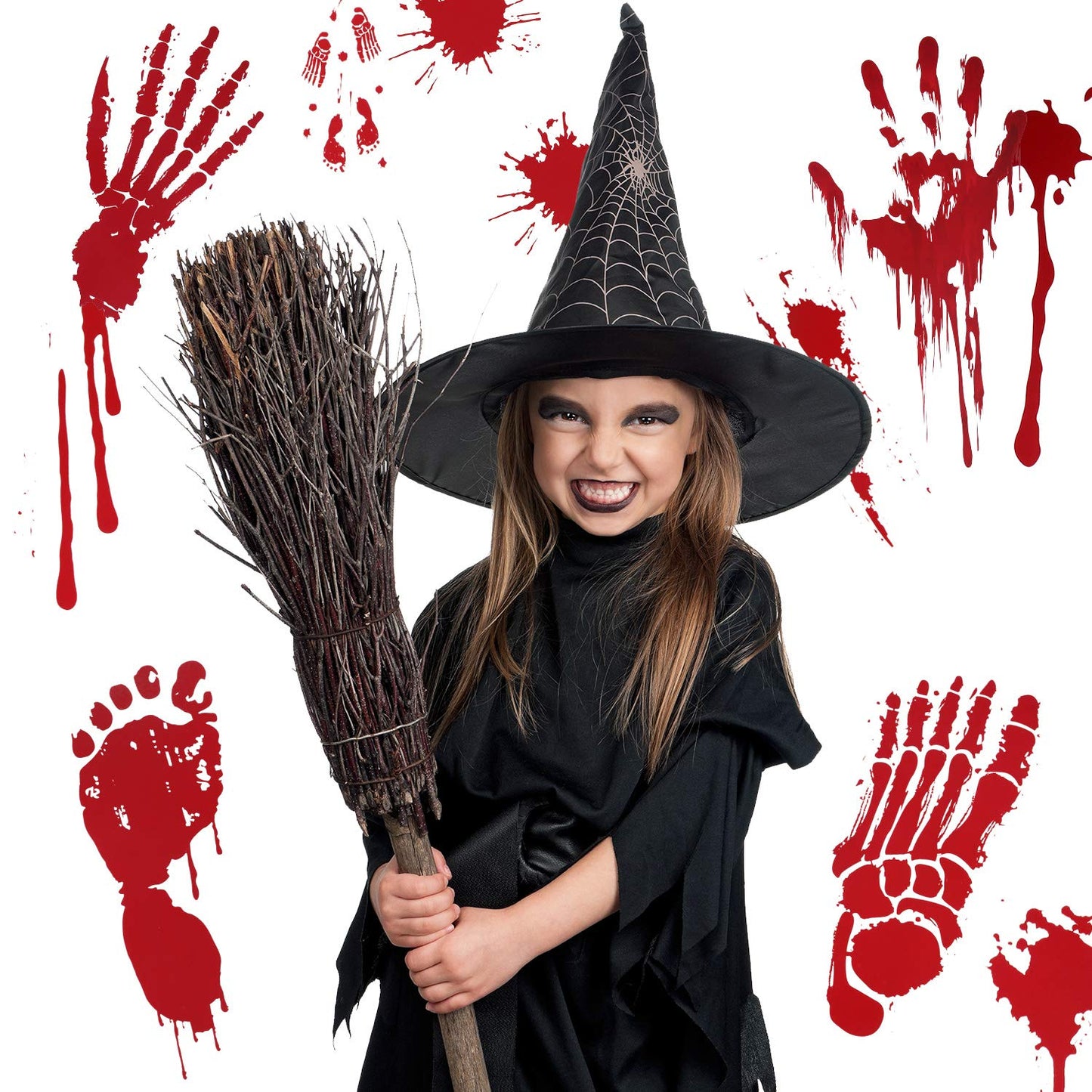 Outus 152 Pcs Halloween Stickers Footprints Window Floor Decal Splats Wall Stickers for Halloween Winter Holiday Party Decorations, 12 Sheets