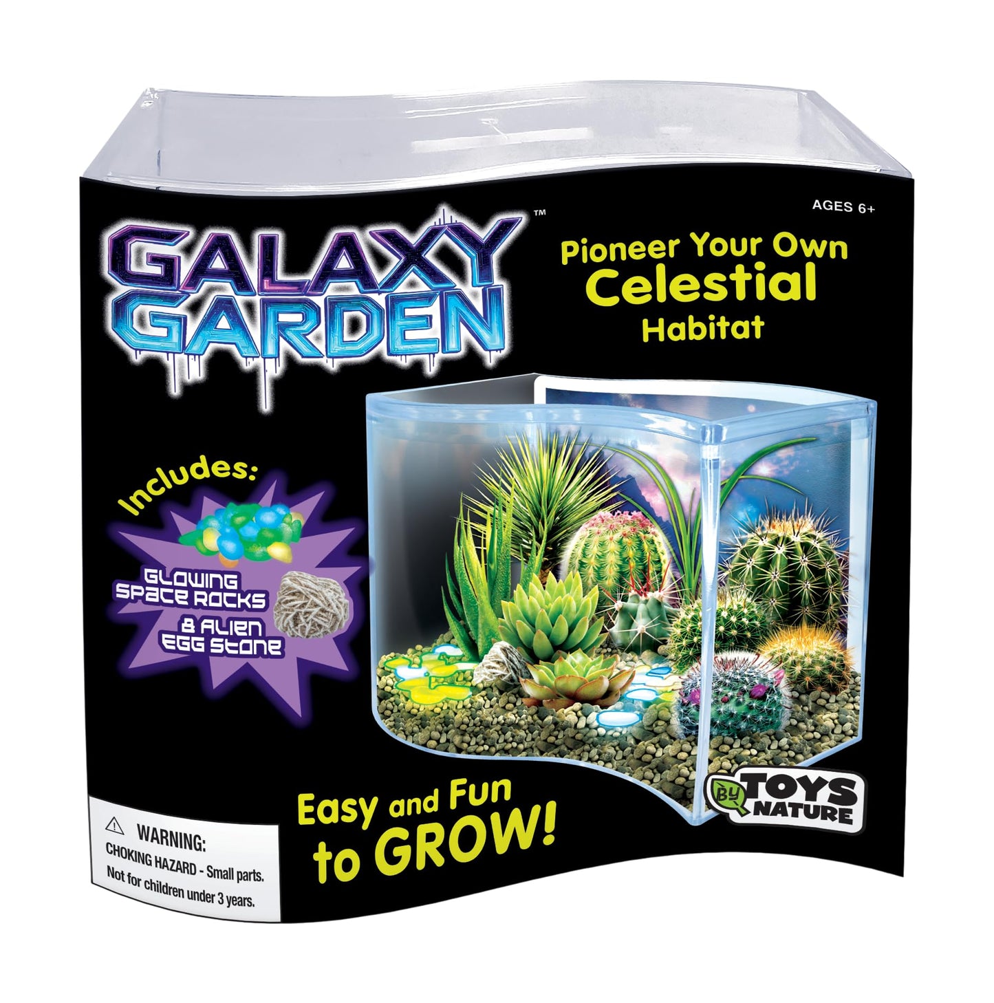 Toys By Nature Galaxy Garden, Wave Terrarium Kit with Live Cactus Plants, Succulents & Alien Egg Stone - Beginner-Friendly Terrariums and Live Indoor Plants Décor