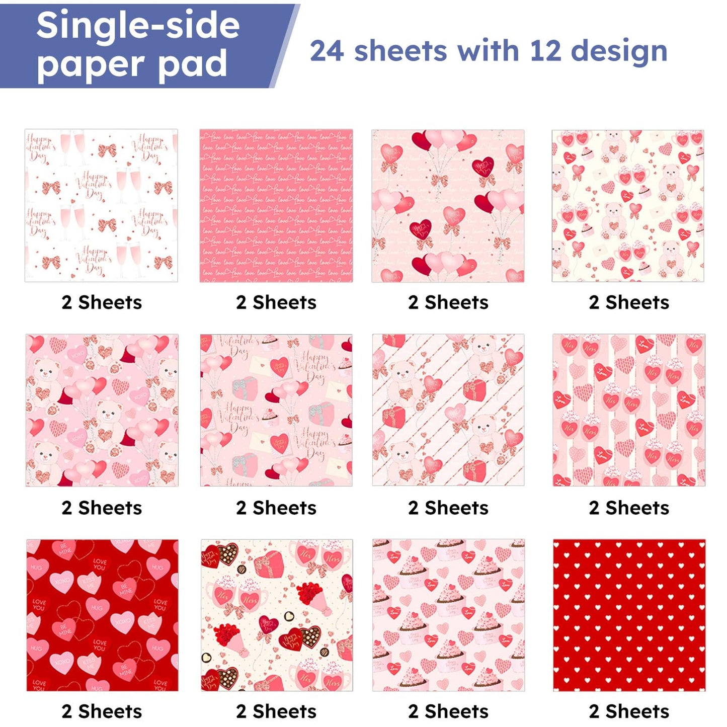 Valentine Hearts Scrapbook Paper Pad - 24 Sheets 6in Aesthetic Love Patterns Designed Decoupage Supplies for Journaling Folded Cardstock Making DIY Crafts Gift Wrapping Material