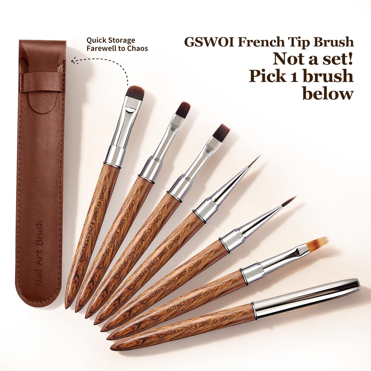 Liner Nail Brush 12MM with Wooden Handle & Storage Pouch