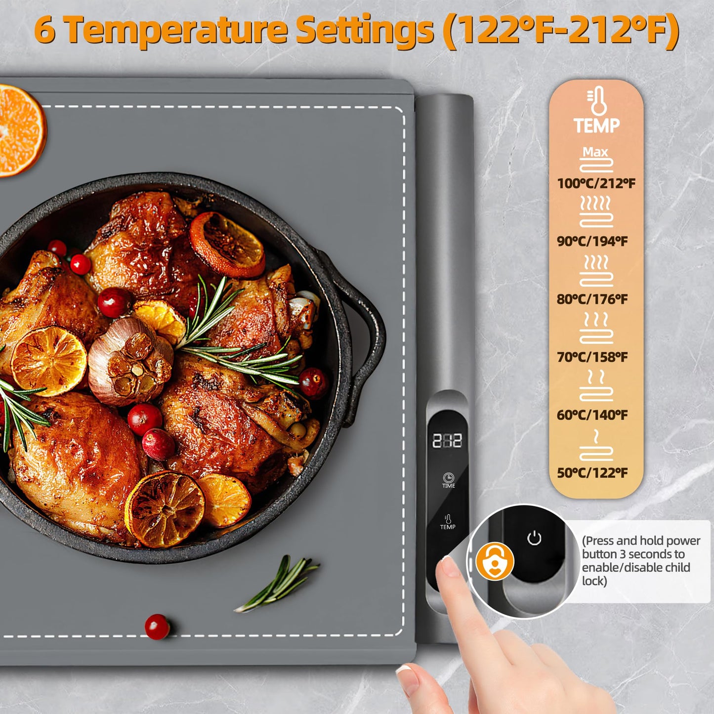 Newise Graphene Warming Mat for Food, Extra Large (XXL 36”x 16") Electric Warming Trays for Buffets Party Countertop with 6 Temp & Timer Settings, Mothers Day Kitchen Gifts for Mom Wife, Gray