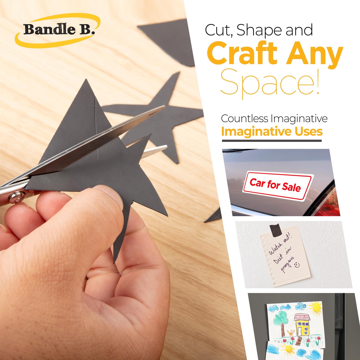 Bandle B Magnetic Sheets for Crafts 8.5"x11". Pack of 10. Flexible Non Adhesive Magnetic Sheet for Metal Cutting Die Storage. Easy to Organize and Cut for Arts & Crafts or Scrapbooking. Thickness 30
