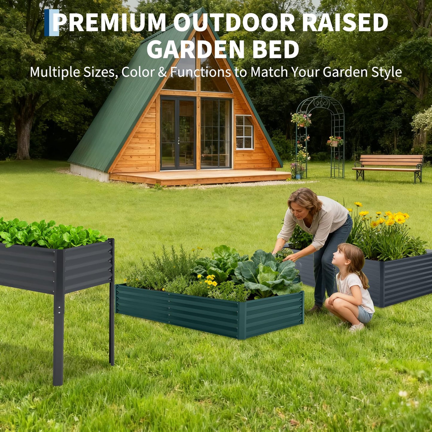 GarveeTech Galvanized Raised Garden Bed Kit with Cover Heavy-Duty Modular Metal Planter Raised Beds for Vegetables with Tool-Assisted Simple Assembly, Reinforced Panels & Optimal Drainage
