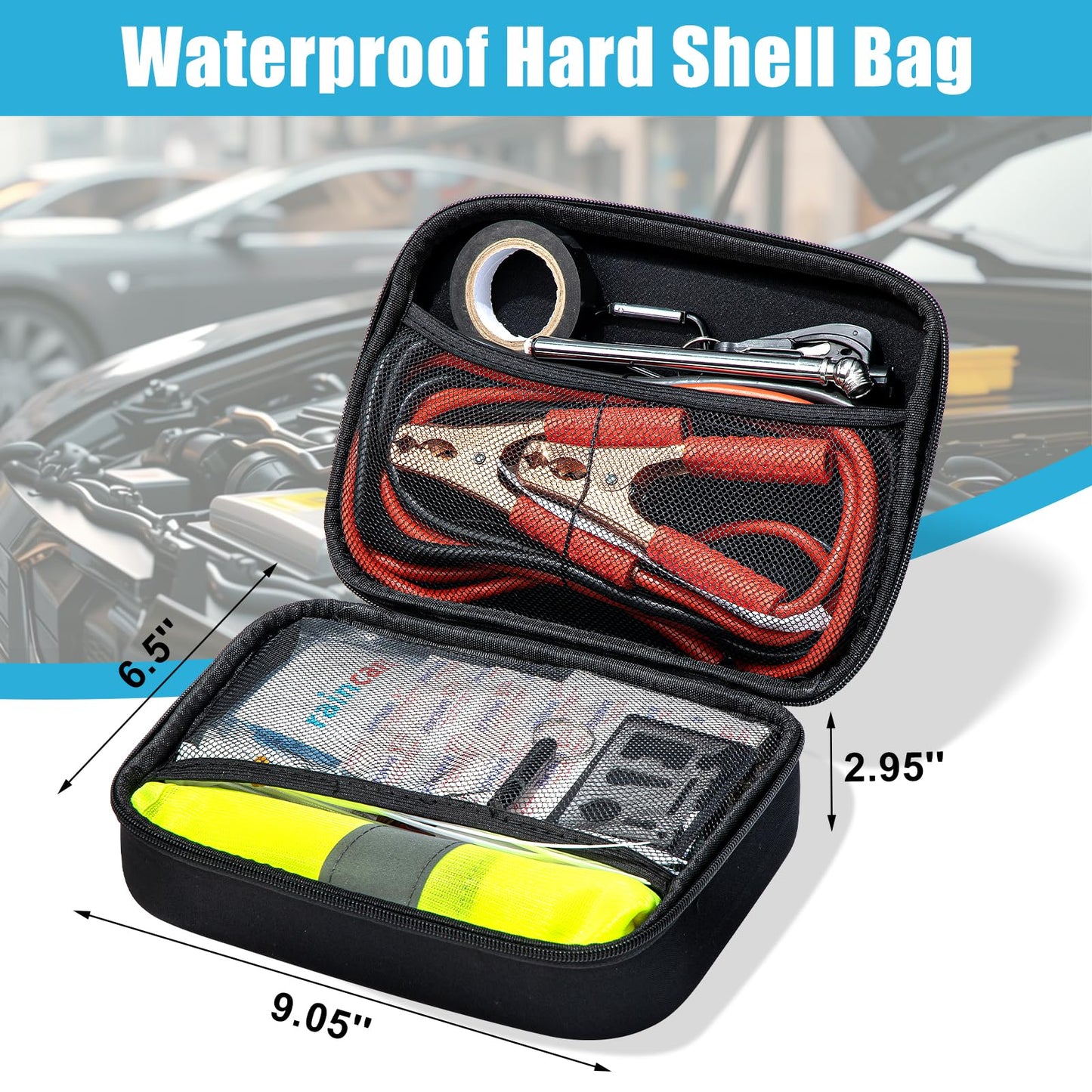 AUTODECO Roadside Emergency Kit Car Safety Kit with Jumper Cables Car Kits for Emergency, Black