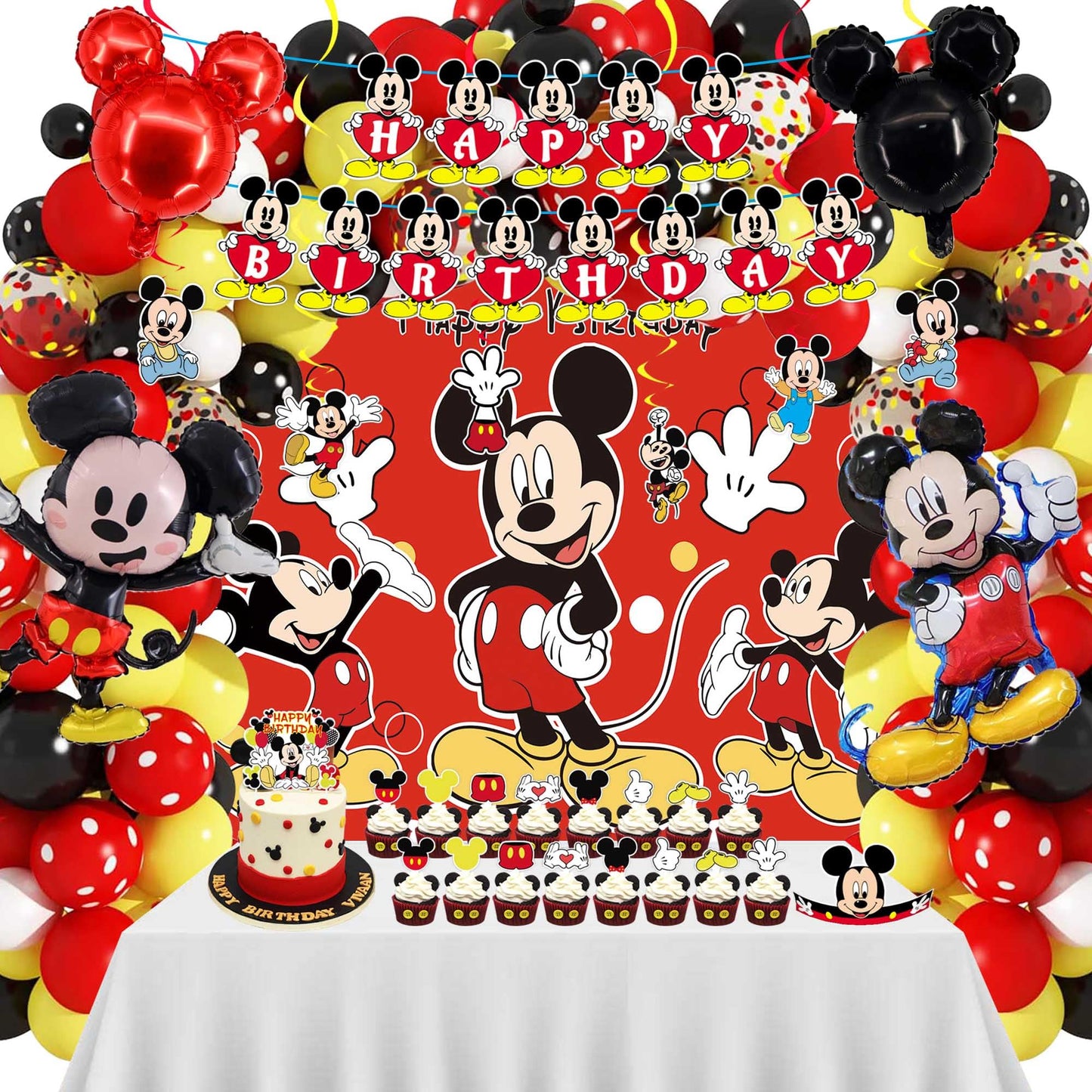 Red Themed Birthday Party Decorations Kit, Includes Happy Birthday Banner,Foil Balloons,Tablecloth,Backdrop,Plates,Napkins, Adult Themed Party Supplies
