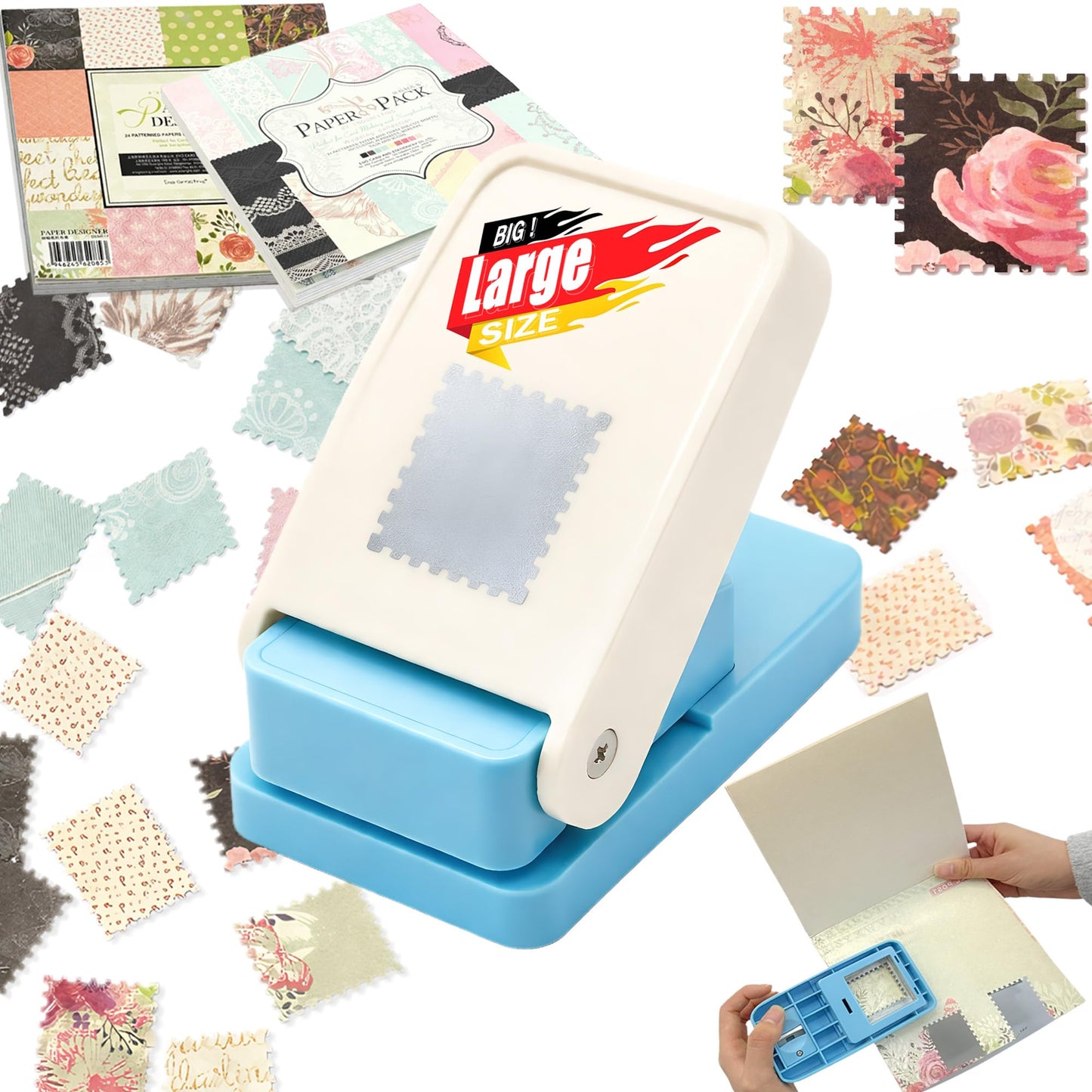 1.5x1.25 Inch Big Stamp Puncher, Rectangular Craft Punch Handheld Lever Punch for Scrapbooking, DIY Cards, Paper Crafting, and Postage Stamp Designs