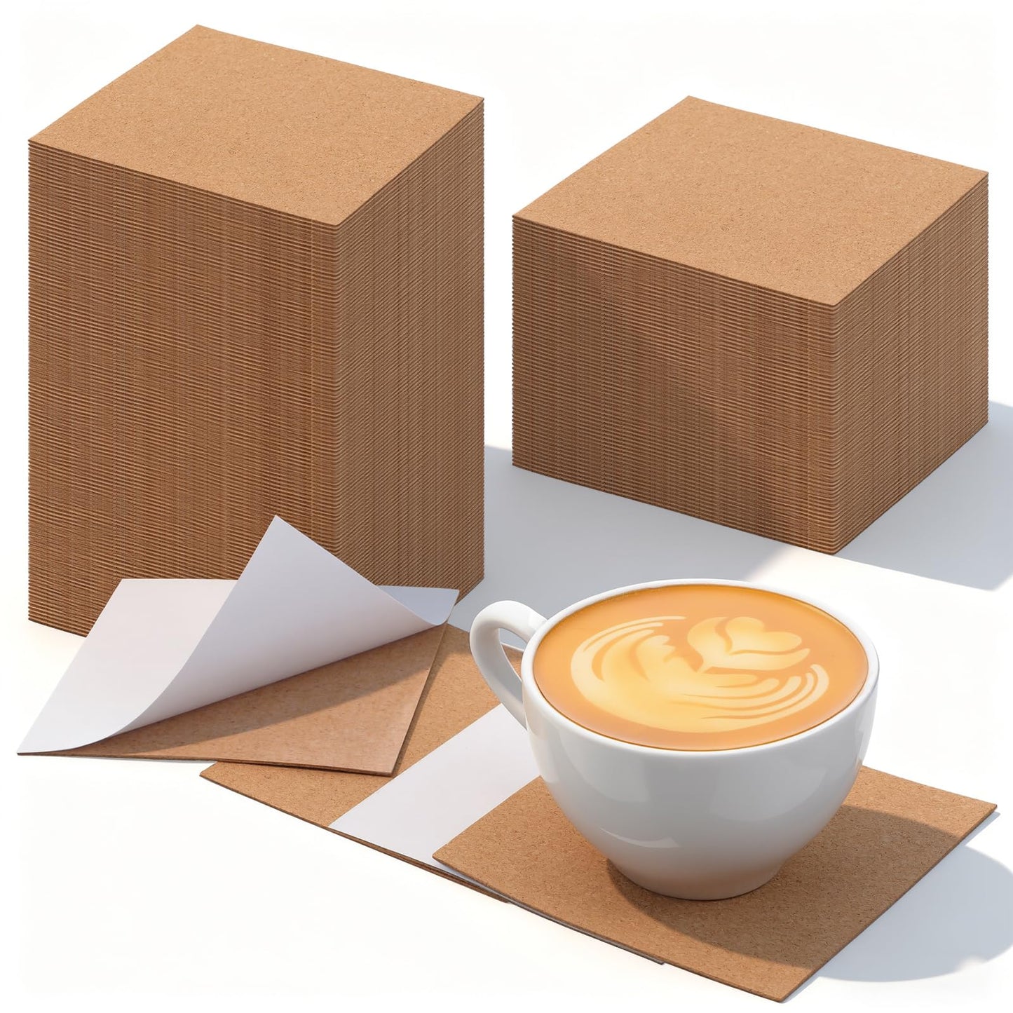 Kifmurase 200PCS Self-Adhesive Cork Sheets, 4 x 4 Inch Brown Squares Cork Coasters for DIY Crafts Laser Engraving Home Wall Decoration, Non-Slip Bulk Tabletop Drinks Coasters