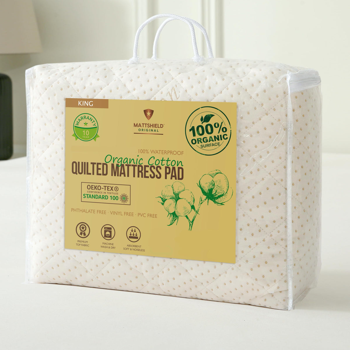 Luxury Quilted Organic Cotton Mattress Protector King Size